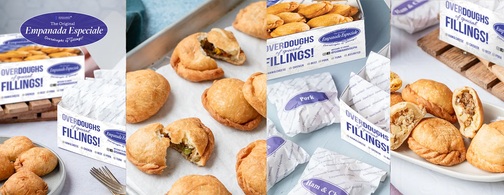 Assorted golden Empanada Especiale in branded boxes